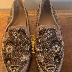 Donald J. Pliner Beaded Floral Loafers - Black and Silver